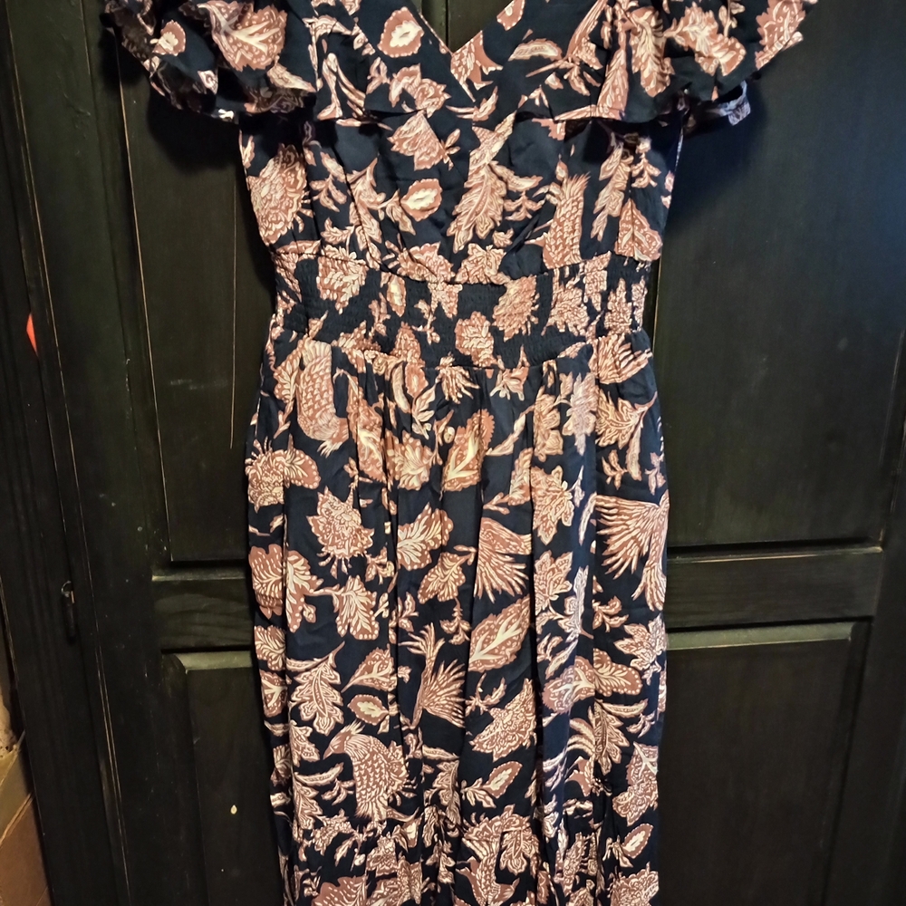 Maurices Navy and Pink Floral Midi Dress